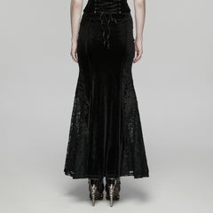 WQ-942BQF Gothic Skirt Elegant Embroidered Lace Long Velvet Panel Design