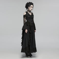 WQ-944LQF Gothic Dress Victorian Lace Cold Shoulder Long Maxi Gown