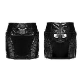 WQ-974BQF Glossy Gothic Skirt Mesh Lace-Up Punk Style