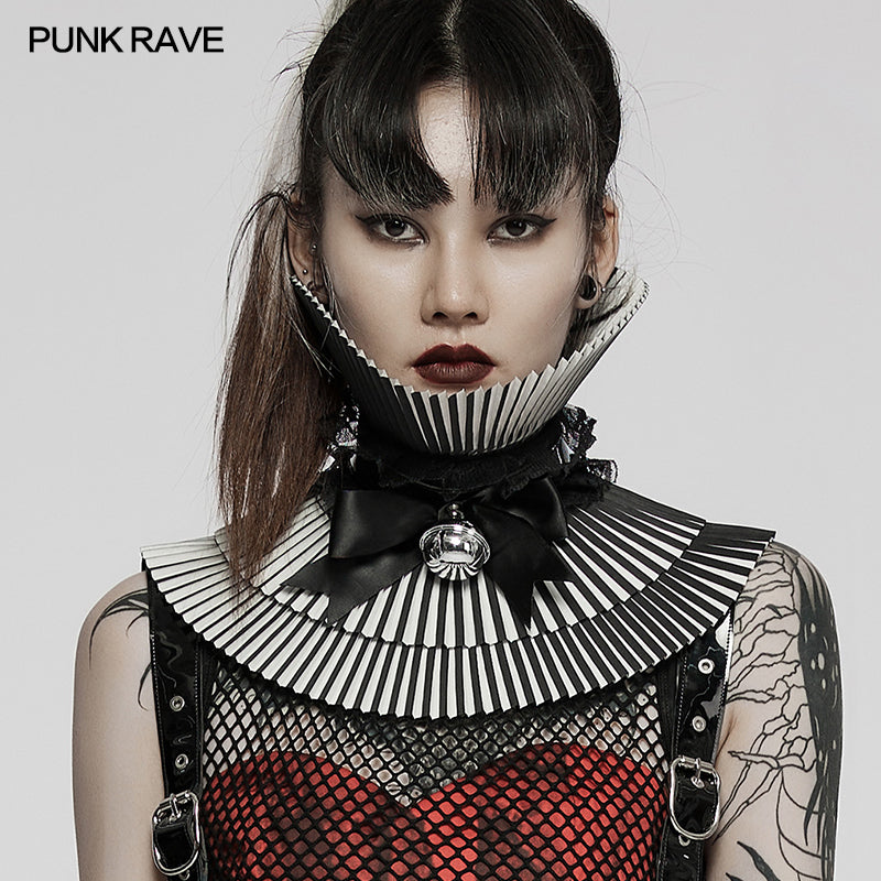 WS-502LHF Gothic black-and-white 3D bow collar?-??Punk Rave Clothing