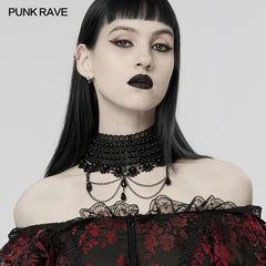 WS-536LHF Gothic gorgeous black pearly choker?-??Punk Rave Clothing