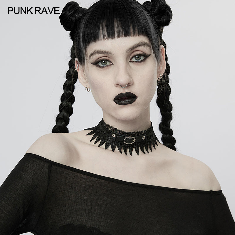 WS-540LHF Gothic faux feather choker?-??Punk Rave Clothing