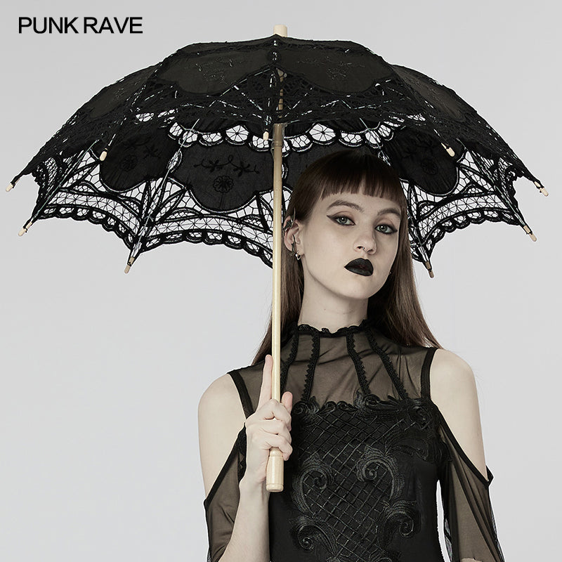 WS-549QTF Gothic cotton lace umbrella?-??Punk Rave Clothing