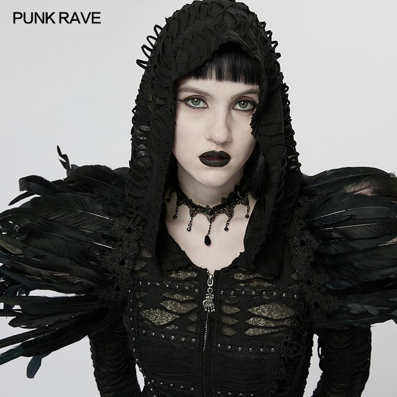 WS-551BDF Gothic faux feather shoulder accessory?-??Punk Rave Clothing