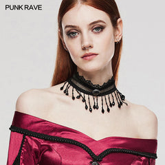 WS-581LHF GOTH Pearl Tassel Choker?-??Punk Rave Clothing