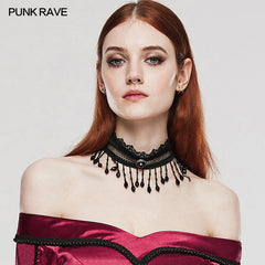 WS-581LHF GOTH Pearl Tassel Choker?-??Punk Rave Clothing