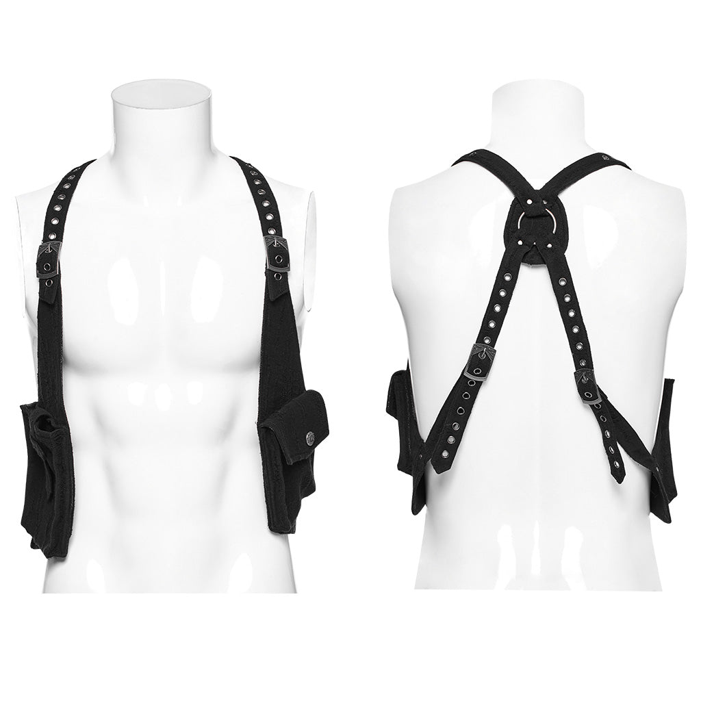 WS-587BDM Gothic Strap Harness Vest Riveted Punk Accessories Statement?-??Punk Rave Clothing