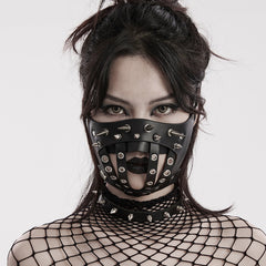 WS-590KZ Spiked Leather Punk Mask Grommet Strap Goth Accessory?-??Punk Rave Clothing
