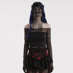 WS-593QTF Gothic Lace Mask with Fringe Mysterious black Veil Accessory?-??Punk Rave Clothing