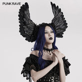 WS-596FSF Gothic Angel Black Feathered Wing Headband Hairpiece?-??Punk Rave Clothing