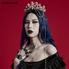 WS-605FSF Gothic Silver Skull Crown with Dramatic Chain Details?-??Punk Rave Clothing