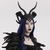 WS-613FSF Gothic Demon Horn Headdress with Floral and Gemstone Detailing?-??Punk Rave Clothing