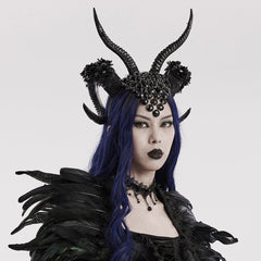WS-613FSF Gothic Demon Horn Headdress with Floral and Gemstone Detailing?-??Punk Rave Clothing