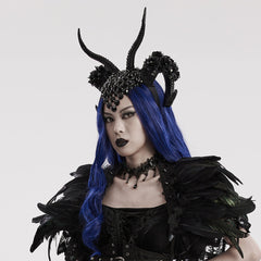WS-613FSF Gothic Demon Horn Headdress with Floral and Gemstone Detailing?-??Punk Rave Clothing