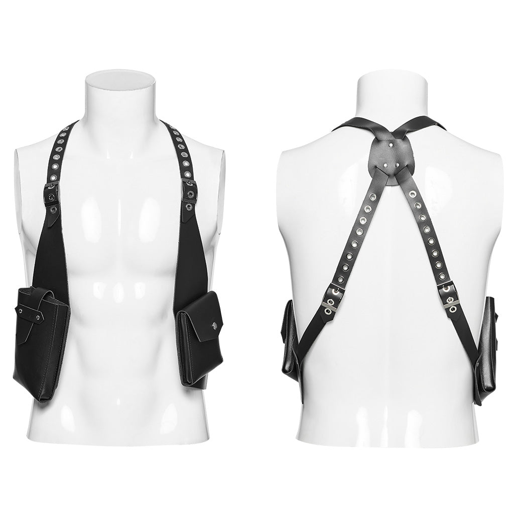 WS-614BDM Edgy Black Strap Punk Vest with Studded Details?-??Punk Rave Clothing