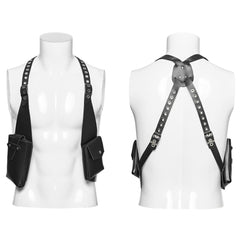 WS-614BDM Edgy Black Strap Punk Vest with Studded Details?-??Punk Rave Clothing