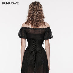 WS-615YDF Gothic Corset Lace-Up Mesh Bustier Top Vintage Black Design?-??Punk Rave Clothing