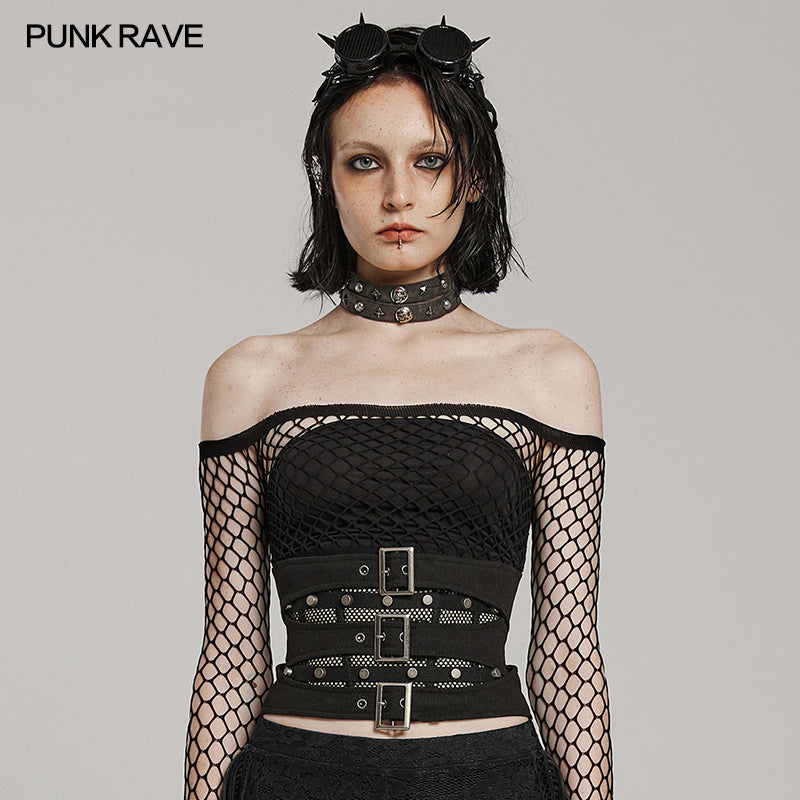 WS-619YDF Steampunk Mesh Buckle Lace-Up Punk Corset Fashion?-??Punk Rave Clothing
