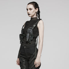 WS-626BD Stealthy Gothic Tactical Vest Punk Accessories Adjustable black Harness?-??Punk Rave Clothing