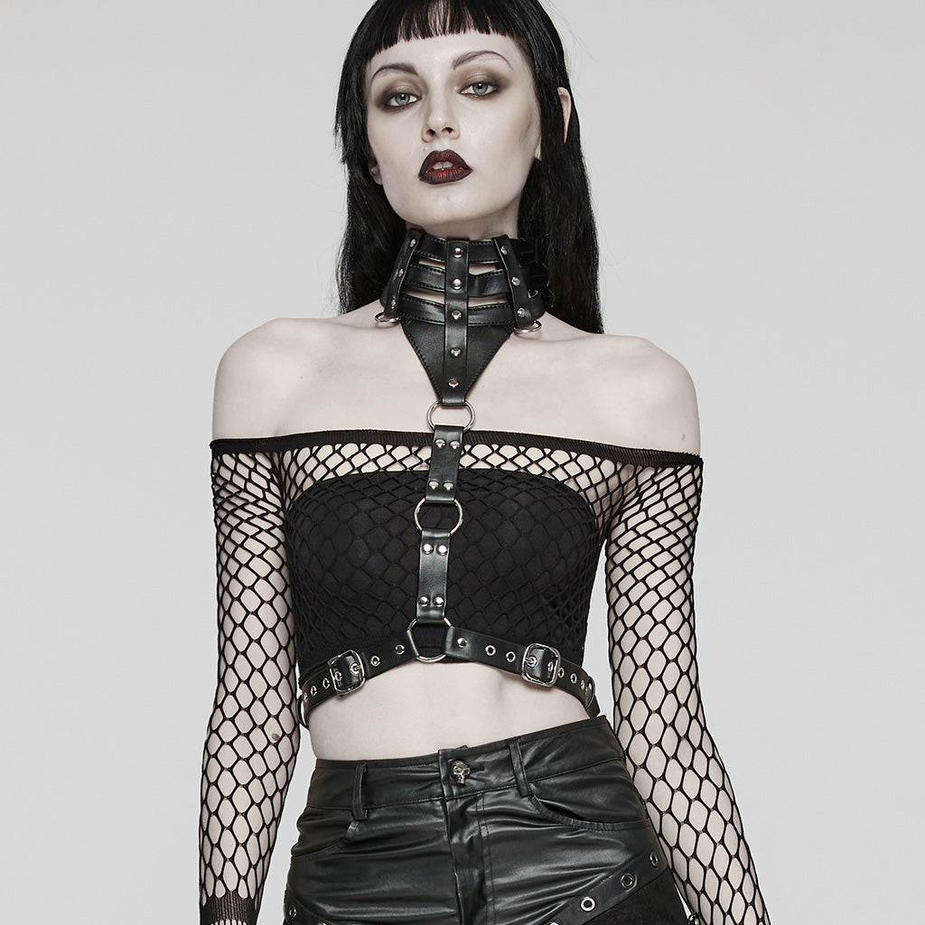 WS-628LHF Gothic Punk Choker Harness with Adjustable Belt Straps?-??Punk Rave Clothing