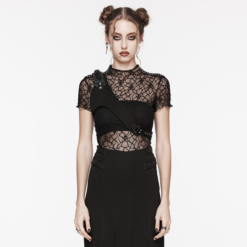 WS-629BDF Riveted Asymmetrical black Punk Shoulder Harness Accessory?-??Punk Rave Clothing