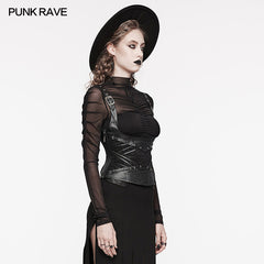 WS-630YDF Gothic Lace-Up Faux Leather Corset Vest with Buckle Straps?-??Punk Rave Clothing