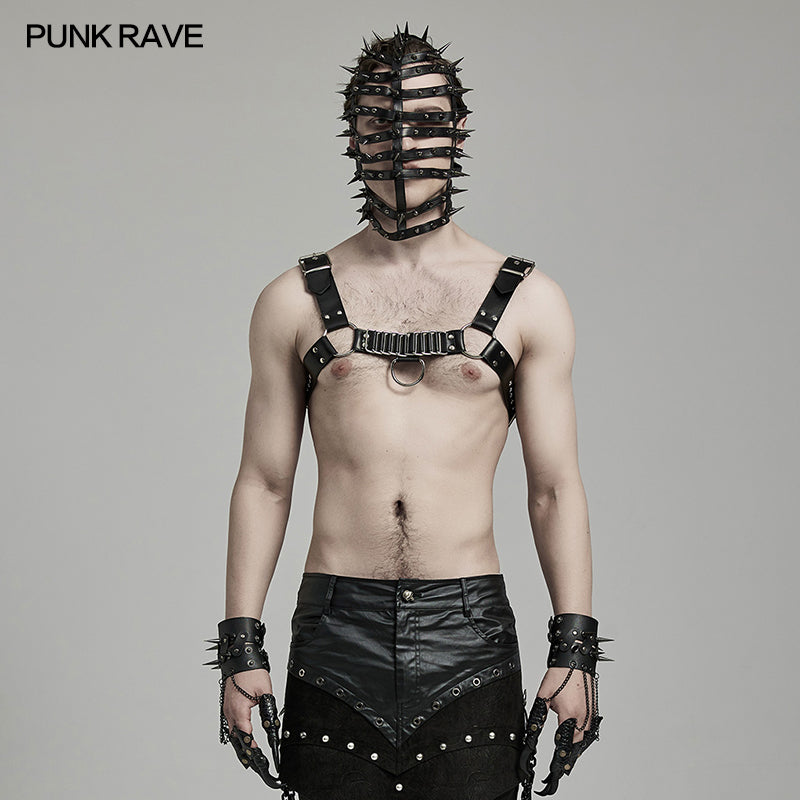 WS-637BDM Steampunk Leather Chest Harness with Metal Ring Details?-??Punk Rave Clothing