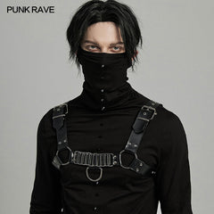 WS-637BDM Steampunk Leather Chest Harness with Metal Ring Details?-??Punk Rave Clothing