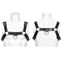 WS-637BDM Steampunk Leather Chest Harness with Metal Ring Details?-??Punk Rave Clothing