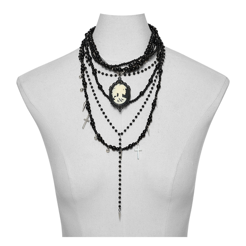 WS-658LHF Vintage Gothic Multi-Layer Cross Bead Necklace?-??Punk Rave Clothing