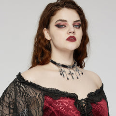WS-659LHF Gothic Elegance Cross Choker Necklace Gothic Accessories Vintage Silver?-??Punk Rave Clothing