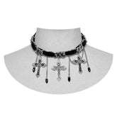 WS-659LHF Gothic Elegance Cross Choker Necklace Gothic Accessories Vintage Silver?-??Punk Rave Clothing