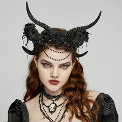 WS-661FSF Gothic Accessories Demon Horn Headdress with Lace and Chains?-??Punk Rave Clothing