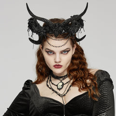 WS-661FSF Gothic Accessories Demon Horn Headdress with Lace and Chains?-??Punk Rave Clothing