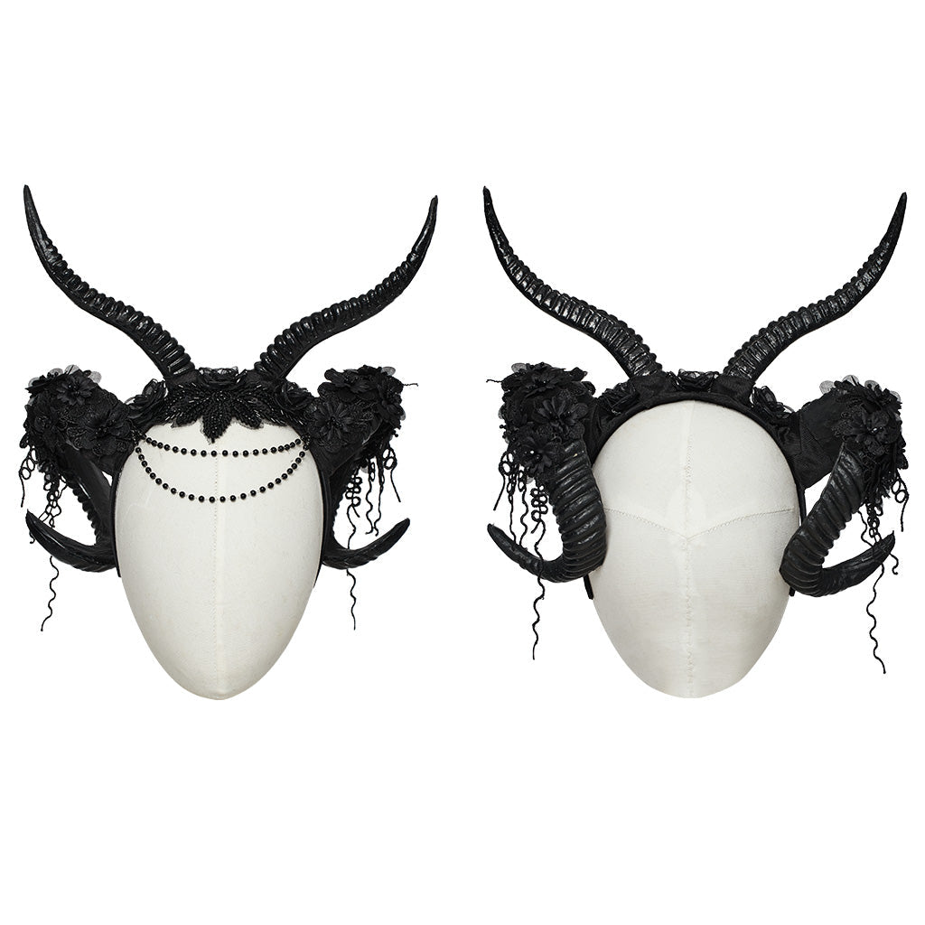 WS-661FSF Gothic Accessories Demon Horn Headdress with Lace and Chains?-??Punk Rave Clothing