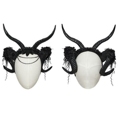 WS-661FSF Gothic Accessories Demon Horn Headdress with Lace and Chains?-??Punk Rave Clothing