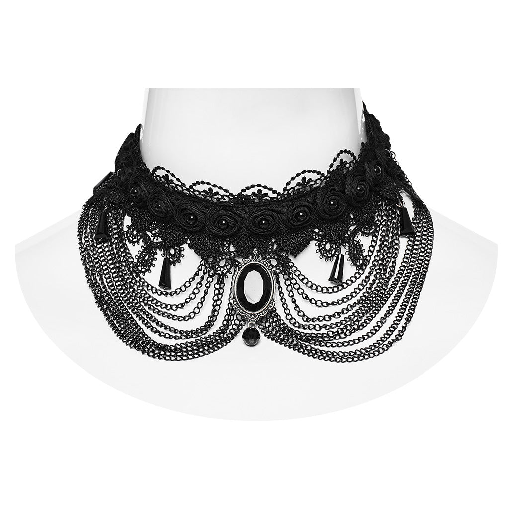 WS-668LHF Gothic Lace Choker Necklace Black Lace Chains Victorian Rose?-??Punk Rave Clothing