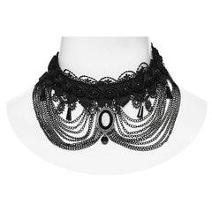 WS-668LHF Gothic Lace Choker Necklace Black Lace Chains Victorian Rose?-??Punk Rave Clothing