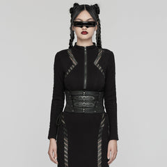 WS-674YDF Edgy Cyberpunk Corset with Lace-Up and Rivet Detailing?-??Punk Rave Clothing