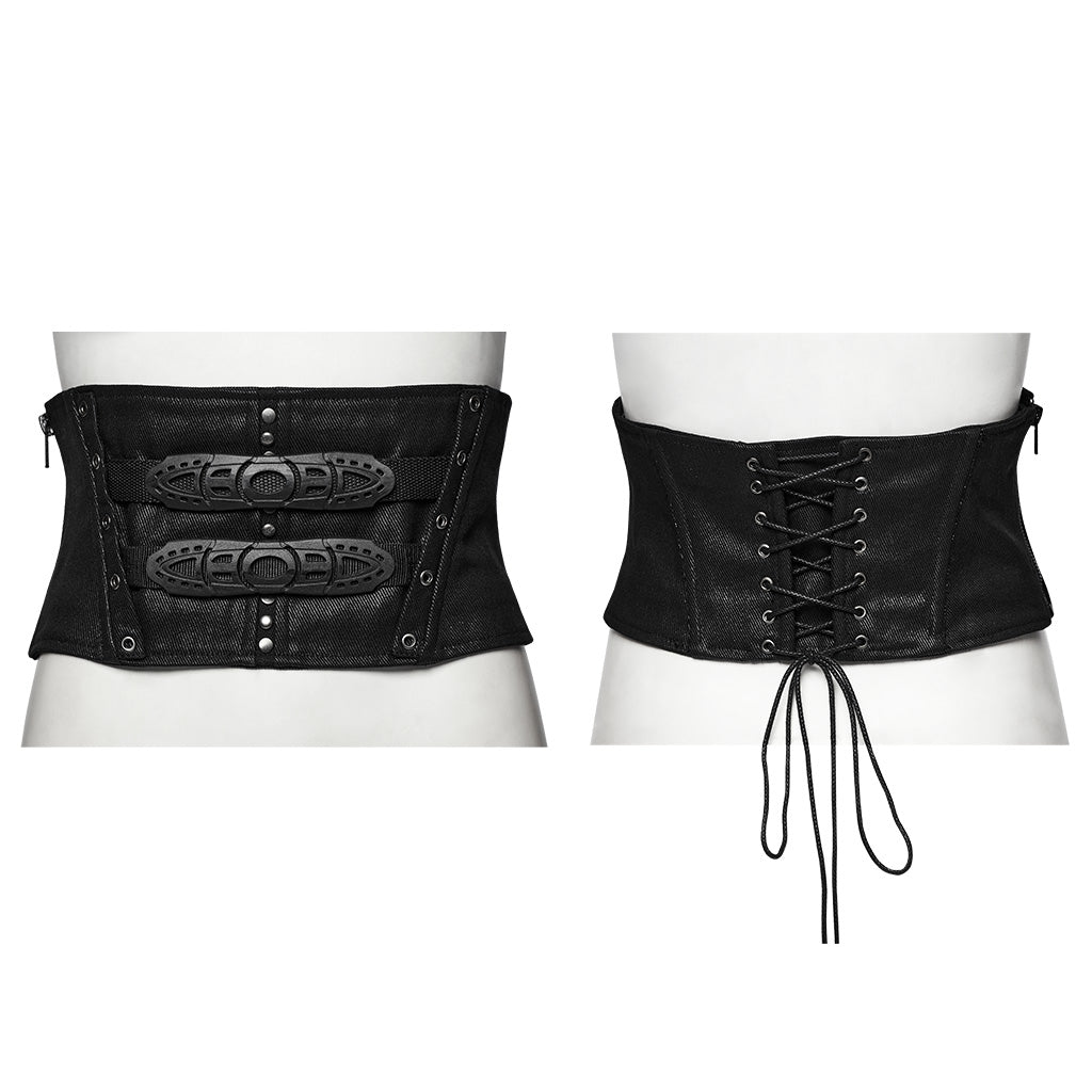 WS-674YDF Edgy Cyberpunk Corset with Lace-Up and Rivet Detailing?-??Punk Rave Clothing