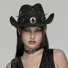 WS-675MZ Intricate Black Mesh Punk Rocker Hat?-??Punk Rave Clothing