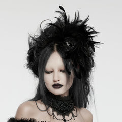 WS-683LHF Gothic Feather Fascinator Headpiece with Mystic Eye Gemstone?-??Punk Rave Clothing