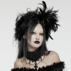 WS-683LHF Gothic Feather Fascinator Headpiece with Mystic Eye Gemstone?-??Punk Rave Clothing