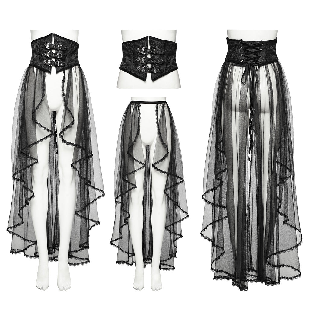 WS-686YDF Sheer Gothic Corset with Layered Mesh Skirt Design?-??Punk Rave Clothing