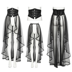 WS-686YDF Sheer Gothic Corset with Layered Mesh Skirt Design?-??Punk Rave Clothing