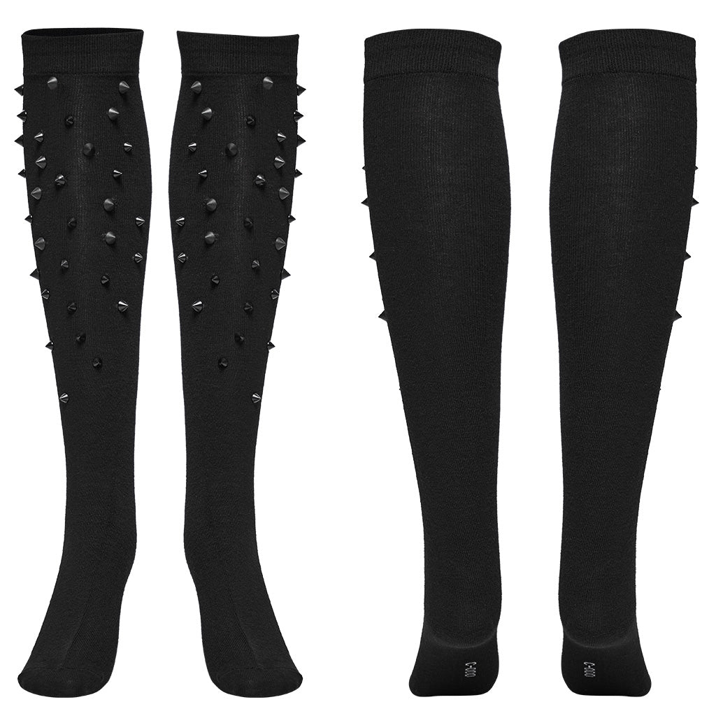 WS-688JTF Gothic Black Knee-High Spiked Punk Socks Fashion Accessories?-??Punk Rave Clothing