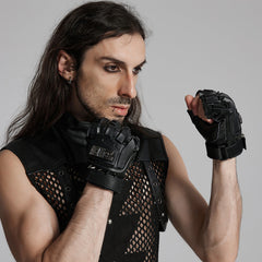 WS-698SSM Rivet Studded Cyberpunk Tactical Fingerless Gloves?-??Punk Rave Clothing