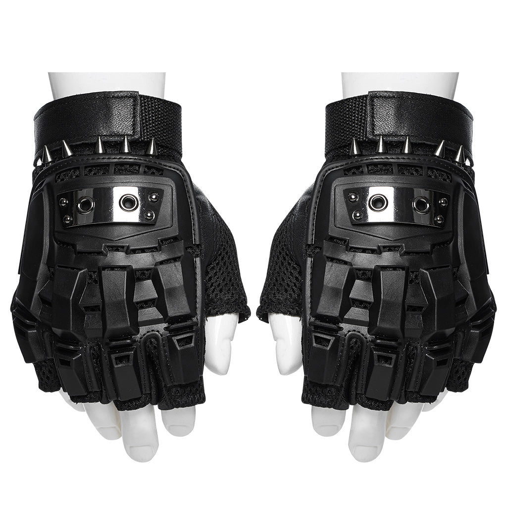 WS-698SSM Rivet Studded Cyberpunk Tactical Fingerless Gloves?-??Punk Rave Clothing