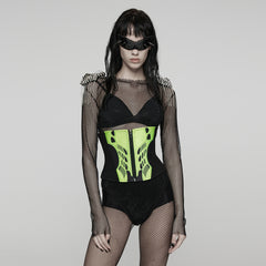 WS-704YDF Neon Green Cyber Punk Corset with Lace-Up Back