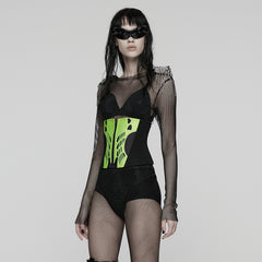 WS-704YDF Neon Green Cyber Punk Corset with Lace-Up Back